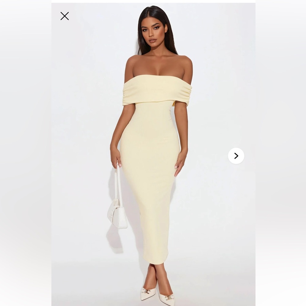 NWT True Masterpiece Short Sleeve Ribbed Midi Dress - Butter Yellow